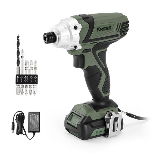 KREBS(クレブス) インパクトドライバー10.8V 充電式 小型 軽量約1.1KG 2000MAH バッテリー&充電器付 LEDライト付 細握り 最大トルク120N？M ビット5本付 初心者対応 家具組立て 家庭用