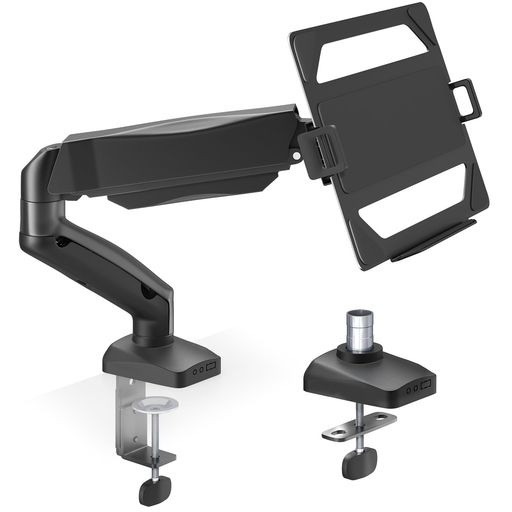 ACCURTEK ノートパソコン対応 トレイ付きモニターアーム ノートPC17インチまで/モニター15-32インチ対応 ガススプリング式 グロメット&クランプ両用 VESA75/100 耐荷重9KG ケーブル管理 上下左右…