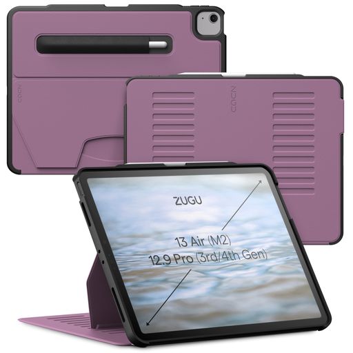 ZUGU CASE IPAD AIR ケース 13インチ (M3 2025 &amp; M2 2024) / PRO 12.9 (第3世代 / 第4世代), 極薄 落下衝撃保護 10段階スタンド機能 APPLE ペンホルダー ワイヤレス充電 オートスリープ