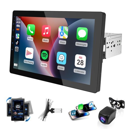 HCNCP 10.1インチ 回転式タッチ屏 カーオーディオ (ワイヤレスCARPLAY/ANDROID AUTO対応、GPS、BLUETOOTH 音声認識、バックカメラ付き