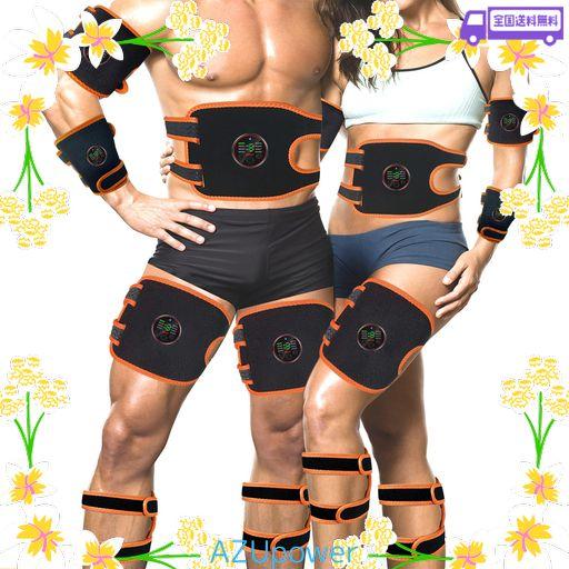 EMS 腹筋ベルト【多部位使用可能 特許・実用新案登録】ジェルシート不要 2本セット 腹筋 腕筋 背筋 二の腕 脚 太もも筋トレ トレーニングベルト 男女兼用 オレンジAICOMY正規品 [並行輸入品]