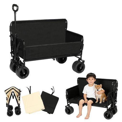 VIVIDORAD 【カバー2色入り】アウトドアワゴン キャリーワゴン ベンチ【2026新定番 2人乗り対応】200L大容量 耐荷重200KG キャリーカート キャンプカート 背面補強設計 折りたたみ ブレーキ付…
