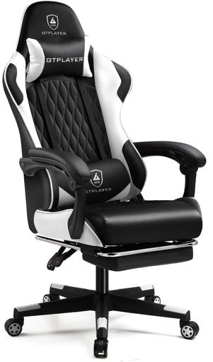 【AMAZON.CO.JP限定】 GTPLAYER ゲーミングチェア 白 デスク PCチェア 椅子 テレワーク 145°リクライニング オットマン付き ゲームチェア ハイバック ランバーサポート ポケットコイルが内蔵 PU…