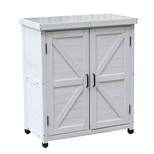 小型 木製 収納庫 木製物置 屋外 天然木 杉 物置き 倉庫 防水 観音開き 棚板付き ウッドストッカー ウッド 小屋 収納 ガーデンシェッド ガーデン物置 屋外収納 園芸用品 ベランダ 庭 (オフ…