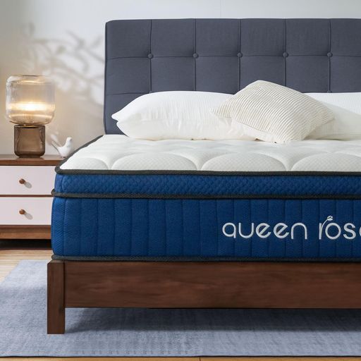 QUEEN ROSE マットレス シングル 高反発 硬め 23CM極厚 高密度 独立ポケットコイル ユーロトップ 表面さらっと 通気性 耐久性 10年保証 ホワイト×ブルー