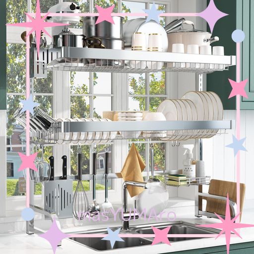 BOOSINY 水切りラック シンク上 ステンレス キッチン 流し台 収納 食器乾燥 ミズキリ シンクジョウ 食器らっく 収納棚 強化型 高い安定性 自動排水 組立簡単 大容量 省スペース シルバー【3…