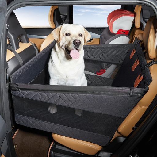 CAVOYO 【高耐久性】ドライブボックス 大型犬用 空間拡大 後部座席用 犬 車用ベッド 車 シート 強化底板入り 半分 防水 飛び出し防止リード付き 滑り止め ドライブベッド 耐摩 折り畳み 全…