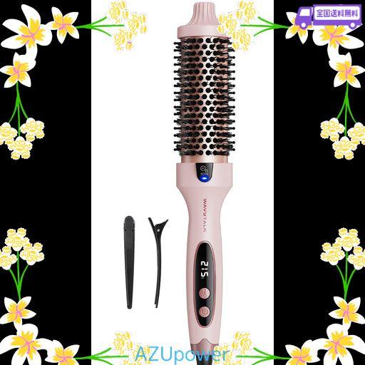 WAVYTALK ロールブラシアイロン 38MM ツヤ髪ブロー仕上げ トルマリンセラミック マイナスイオン搭載サーマルブラシ 低ダメージ 5段階温度調節 ピンク