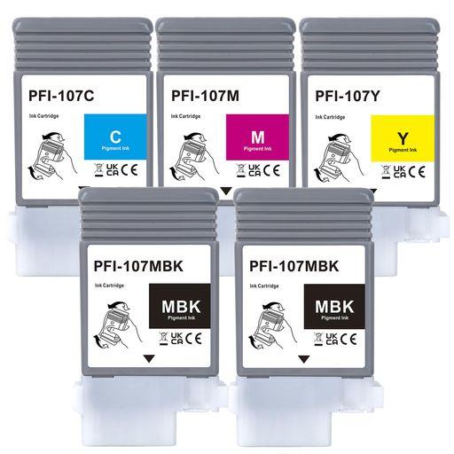 LCL CANON用 PFI-107 PFI-107MBK /C/M/Y 顔料 (5パック 2MBK C M Y) 互換インクカートリッジ 対応機種:CANON IPF670 IPF670 MFP IPF770 MFP IPF770 SCHOOL