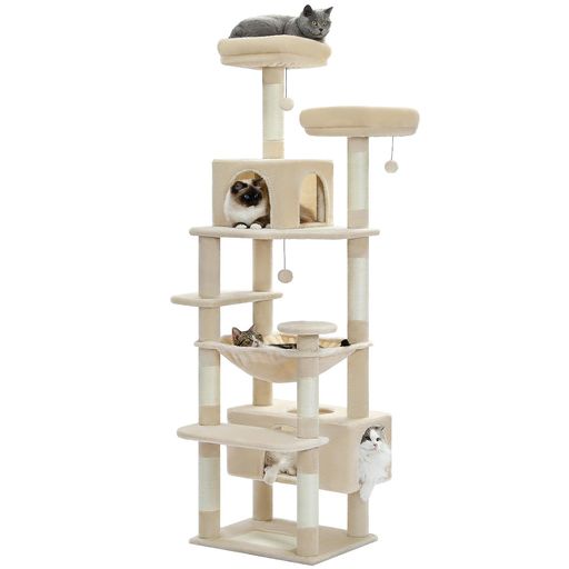 PETEPELA(ぺテぺラ) キャットタワー 大型猫用 コンパクト 多頭飼い 据え置き型 スリム ハンモック 麻紐爪とぎポール 猫のおもちゃ 転倒防止ベルト付き 展望台 猫ベッドカバー取り外し可能 …