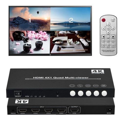 4K@30HZ HDMI 画面分割器 4入力1出力 HDMI画面分割切替器 4X1 1080P RS232 画面切り替え器 HDMI 4画面同時表示 シームレス切り替えマルチビューワ DVD/ゲーム機/NINTENDO SWITCH/ PS4