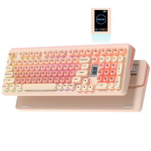 WOMIER WK98 かわいいピンク ゲーミングキーボード 無線 ワイヤレス テンキー付き 98%配列 LCDスマートディスプレイ 3モード接続