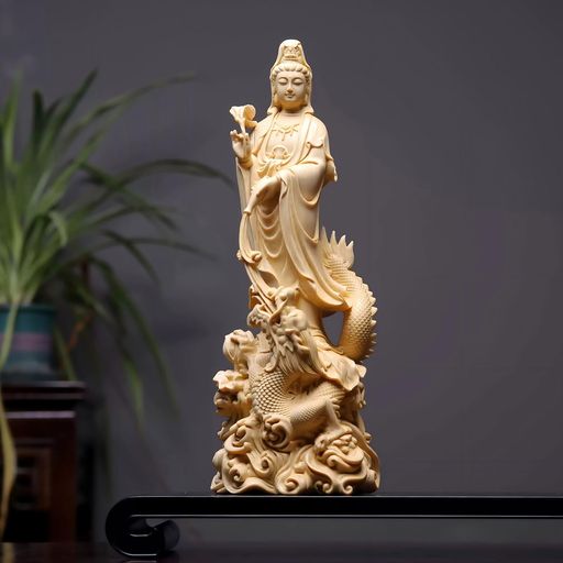 木彫りの仏像【観音像 龍乗観音 龍観音】30CM 桧木製高級木彫り 開運 厄除け 美術品 工芸品 縁起物 金運アップ 置物 9,058円