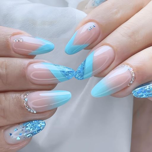 COLORBIRD ネイルチップ ショート 24枚 青 ネイル 付け爪 チップ 短め