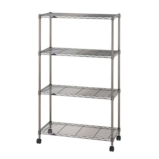 ドウシシャ ルミナス ブラック 幅75 4段 スチールラック 収納棚 艶のある黒色 幅74.5×奥行34.5×高さ124.5CM 全体耐荷重320KG 頑丈 キャスター付き 防錆加工 ポール径19MMパーツ対応 業務用 シェ…