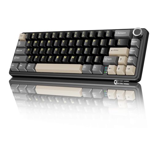 MAMBASNAKE×ATTACKSHARK X66 ゲーミングキーボード 65%レイアウト ガスケット ホットスワップ対応 三つの接続モード 2.4GHZ無線/BLUETOOTH/USB-C有線 メカニカル 金属ボリュームノブ付き 南向きLED