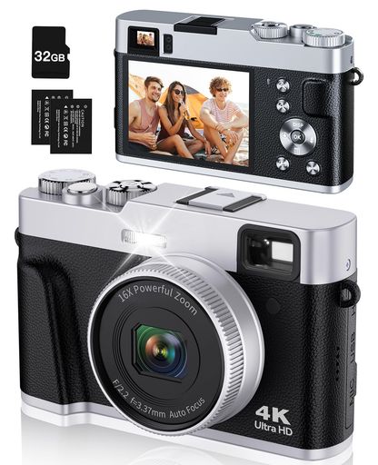 LECRAN 4K デジカメ デジタルカメラ オートフォーカス 4800万画素 手振れ補正 16倍ズーム モードダイヤル フラッシュ付き ファインダー VLOGカメラ 軽量 初心者向け 修学旅行 携帯便利 32Gメモ…