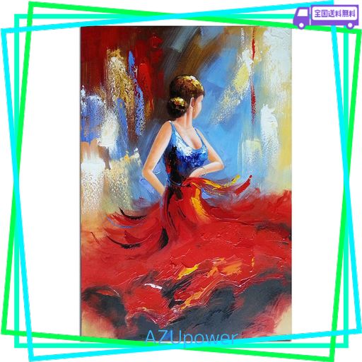 WIECO ART ？ 女の子 ダンサー 赤いドレス 完全手描き油絵 装飾用絵画 フレーム無し絵画 リビングの装飾用絵画 壁掛け絵画 壁用絵画 玄関装飾用絵画 モダンでシンプルな装飾用絵画 工芸画 …