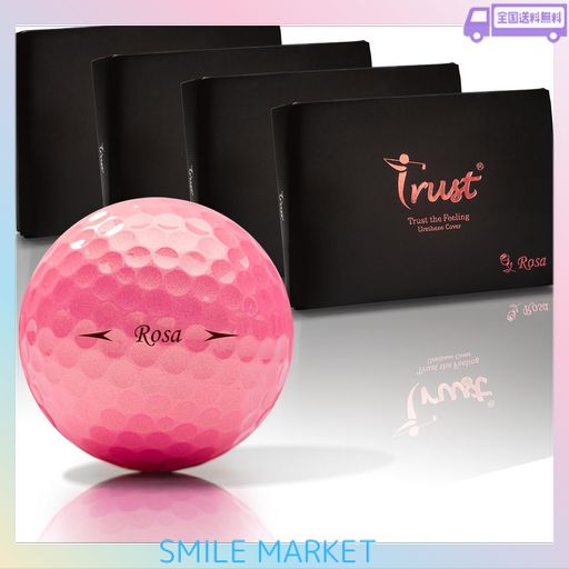 TRUSTトラストゴルフボールNEW ROSA(ローサ) 被らない 目立つ 飛ぶ 曲がらない 止まる 柔らかい打感 ウレタンカバー3ピースダイナミックコア 4ダース(48個入り) ゴールドピンク