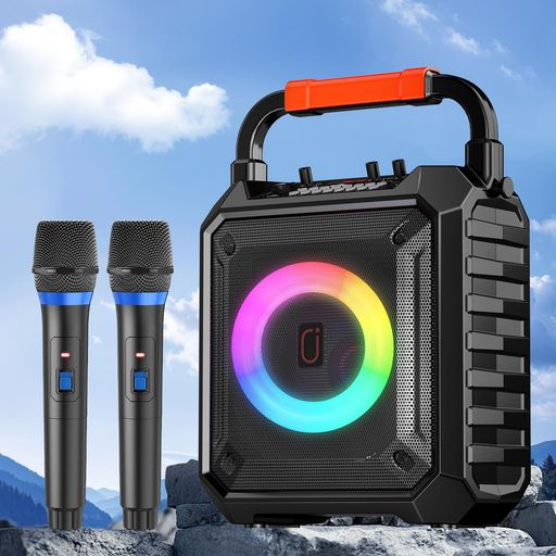 スピーカーセット JYX カラオケセット 家庭用 拡声器 ワイヤレスマイク 2本 BLUETOOTH 5.1 小型 PAセット 小型 カラオケマシン ポータブルスピーカー SDカード USB AUX ANDROID 対応