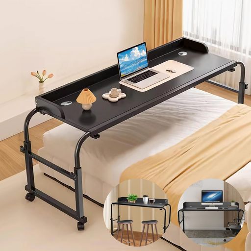 WOWQ ベッドテーブル キャスター付き 昇降式 高さ調整55-85CM 横幅調整140-200CM ベッドサイドテーブル オーバーベッドテーブル 介護テーブル リモートワークパソコンデスク PCデスク移動はス…