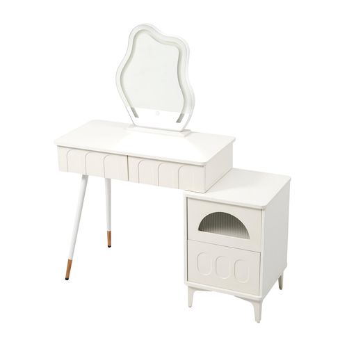 OSLEEP ドレッサー 化粧台 3色調節 鏡台 LEDミラー 引き出し付き 収納棚付き 可愛い メイク台 収納 化粧テーブル 収納付き 一人暮らし