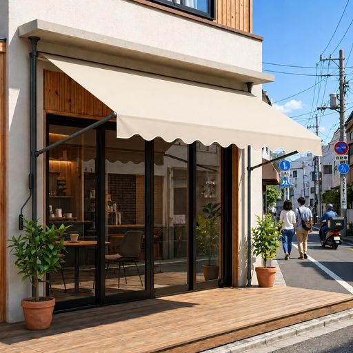 【HOVIRA】オーニングテント日除け シェード 巻き取り式 サンシェード 角度、高さの調節が可能 つっぱり日よけスクリーン 穴あけ不要 簡単設置 日除け 雨よけ UVカット (ベージュ, 4M)