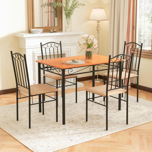 GYMAX ダイニングセット ダイニングテーブルセット 4人用 5点セット 自立型 ダイニングテーブル 食卓 テーブル 幅約110CM 1点 チェア 4脚 キッチン 組立品 コンパクト おしゃれ モダン 北欧 ス…