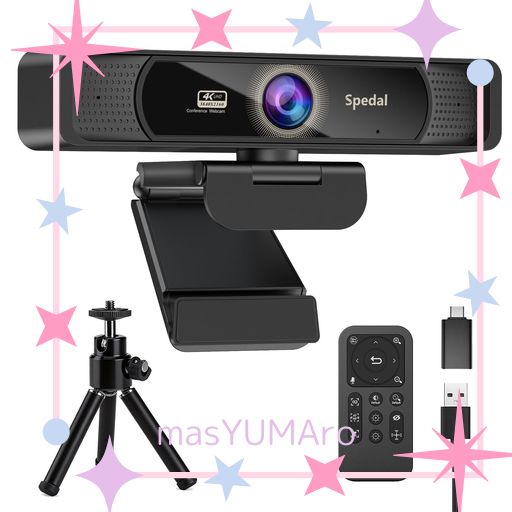 SPEDAL 931 4K WEBカメラ UHD 800万画素 120°広角 会議用カメラ SONY 1/2.8インチセンサー 4倍ズーム リモコン&三脚付き 内蔵マイク USB プラグ&プレイ オンライン授業・ウェブ会議・テレワーク対応
