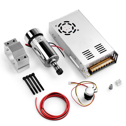 GENMITSU 300W DC 空冷スピンドルモーター 0-48V スイッチング電源 + CNC フライス盤用 52MMクランプ + ER11 コレット
