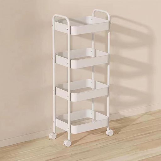 キッチンワゴン バスケットラック 収納カート バスケットトローリー 収納ワゴン 多用途収納 キャスター付き 移動式 3段/4段 組立簡単 スチール製 隙間収納 30*45*103CM ホワイト