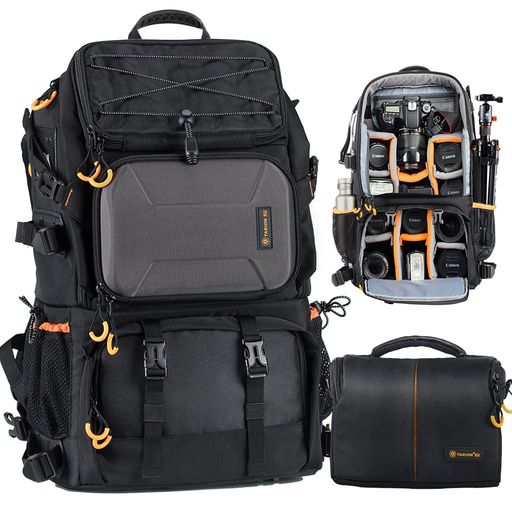 [TARION] PRO PB-01 プロ級カメラバックパック27L ショルダーバッグ付属 2気室 16” パソコン収納スペース付き 三脚運搬 撥水 ハードシェル衝撃防止設計 レインカバー付き