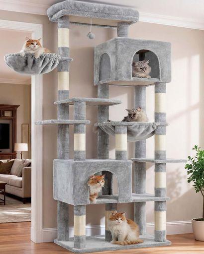 HEYBLY キャットタワー 高さ193CM 大型猫用 70CM広々ベース 猫タワー 高安定性 多頭飼いに最適 据え置き型 超大きい取り外し可能展望台2つの広々キャットハウス 2つの快適ハンモック 10本サイ…