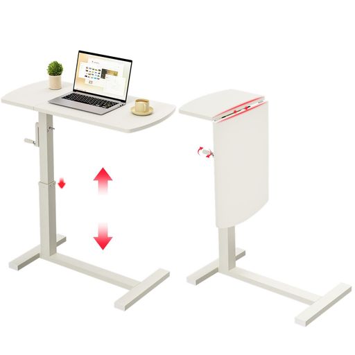 サイドテーブル 昇降式デスク高さ64-93.2CM 在宅ワーク PCデスク幅80CM 高さ無段階調節 介護用 ベッドテーブル (折畳み, ホワイト)