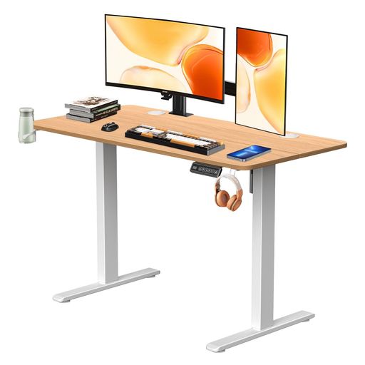 電動式昇降デスク 昇降式デスク 板幅120*奥行60CM スタンディングデスク キャスター付き 上下無段階自動昇降 高耐荷重 障害検知 静音 メモリ機能 収納フック付き 人間工学 ゲーミングデス…