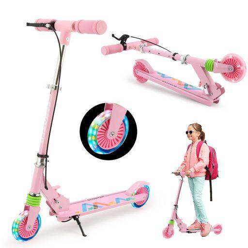 TENBOOM キックボード キッズスクーター キッズ 子供 新型ハンドルブレーキ付き 3~12歳子供用 2輪 LEDタイヤ 耐荷重50KG 幼児車 おもちゃ 折り畳み式 方向変換 ベビー プレゼント PINK, 桜色ブレ…