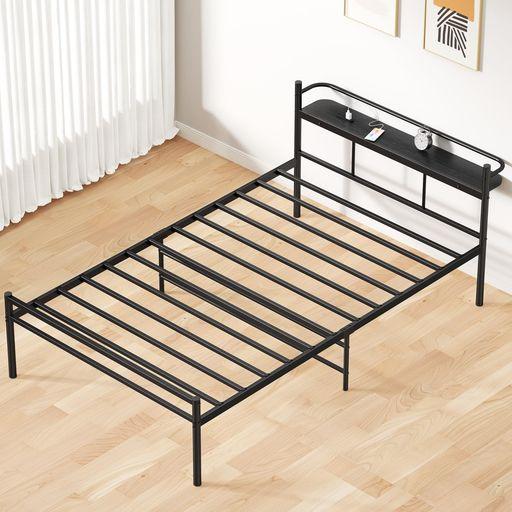 PRTONE パイプベッド ベッドフレーム セミダブル 棚付き コンセント付き セミダブルベッド ベッド下大容量収納 セミダブルベッドフレーム 頑丈通気耐久 ギシギシしない ベットフレームセ…