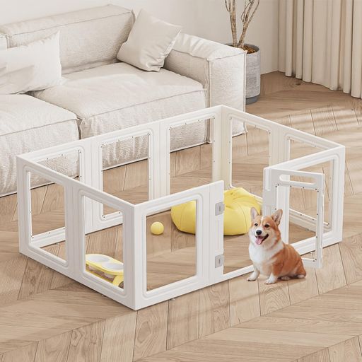 GUMISEAOアクリルペット犬フェンス重プラスチック子犬スポーツペン室内屋外小ペットフェンス小型犬折りたたみケージ10枚小型犬と家庭用品パネル(白9*パネル+ドア1枚)