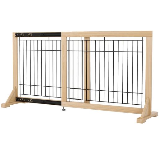 「新型レールフェンス」OAPETY ペットゲート 高さ60CM 伸縮 幅約64~115CM 犬 ゲート 置くだけ 木製 ガイドレール付き ベットフェンス 室内 飛び出し防止柵 脱走防止 小型犬用 スムーズ