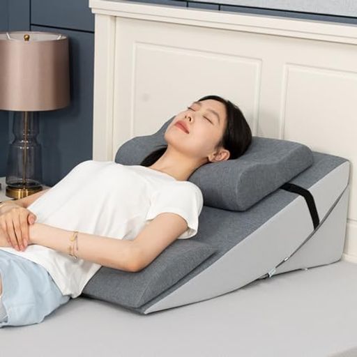 HUFGIUD ウェッジ枕 三角クッション 傾斜枕 体位サポート 背もたれクッション 足枕 腰当て付き/なし 選べるタイプ カバー洗濯可 リラックス用 寝具クッション (グレー,腰パッド付き)