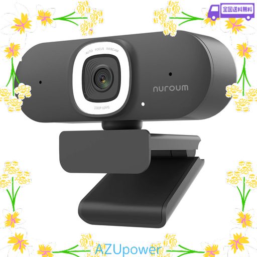 NUROUM WEBカメラ 2K ウェブカメラ 60FPS マイク付き WEB CAMERA LEDリングライト付き オートフォーカス 75°視野角 ミュート機能 3段階調光 プライバシー保護 自動調光補正 USB接続 ストリーミング …