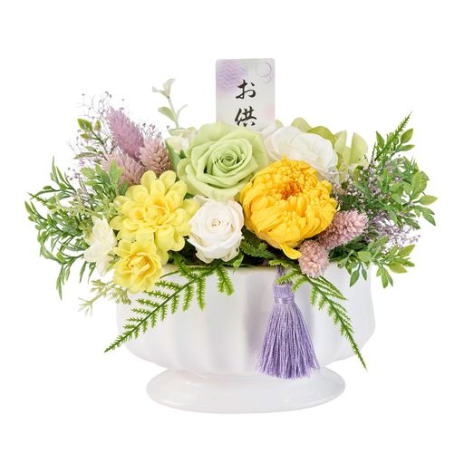 東京堂(TOKYODO) アレンジメント プリザーブドフラワー フューネラルアレンジ 仏壇 供花 蝶子(ちょうこ) #1 ホワイトイエロー 1コ入 ZY004915-001
