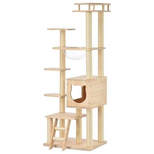 BTM キャットタワー 透明宇宙船 頑丈 据え置き おしゃれ 木製 可愛い麻紐 爪とぎボール 猫ベッド ペット用品 見晴台 多頭飼い お手入れ簡単