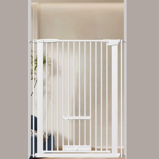 UNUMUM ペットゲート ベビーゲート ドア付き 設置幅77-86CM 高さ103CM 間隔3.5CM 猫すり抜け防止 飛び越え防止ゲート 猫ドア付きゲート 過密フレーム付き 階段上 突っ張り式 赤ちゃん ゲート バ…