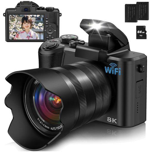 YOODEE 8K WIFI デジタルカメラ スマホに送れるデジカメ 8800万画素 タッチスクリーン デュアルレンズ 4800万CMOSセンサー 64GBMICROSDカード付き 6軸手ぶれ補正 オートフォーカス 16Xズーム バッテ…