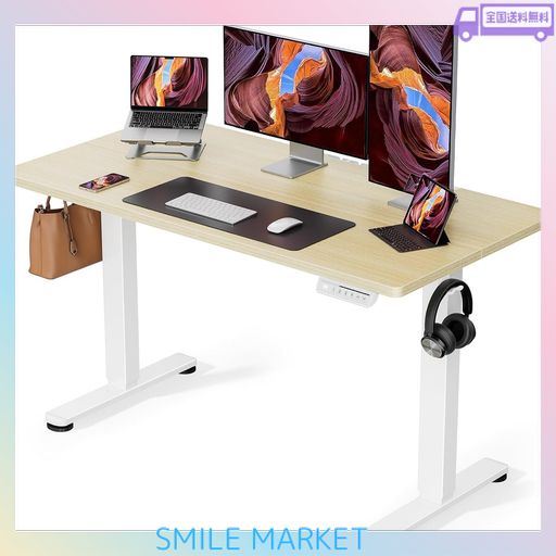 ERGEAR 電動 オフィスワークテーブル 昇降式デスク スタンディングデスク 幅120CM 耐荷重80KG 高さメモリー機能 上下自動昇降 静音 収納フック付き 机 作業机 テレワーク【幅120 X 奥行き60 X 高…