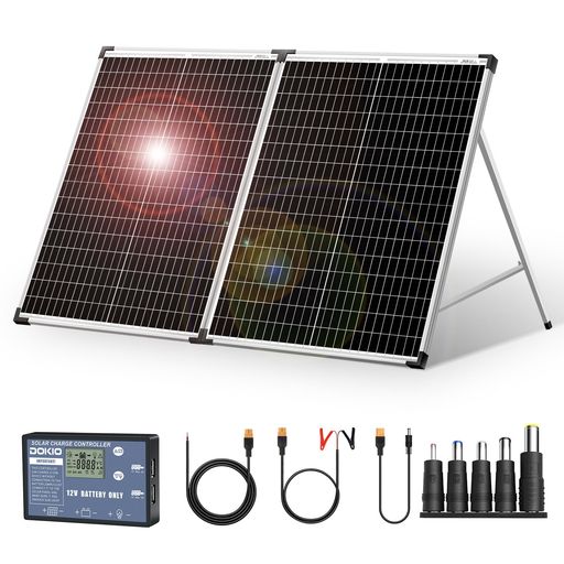 DOKIO ソーラーパネル 100W 18V 折りたたみ式 モバイルソーラーパネル 12Vバッテリー・ポータブル電源対応 充電コントローラー 2USBポート ケース付き 持ち運び便利 アウトドア・車中泊・停電…
