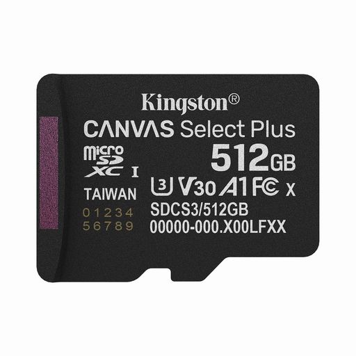 KINGSTON CANVAS SELECT PLUS MICROSDメモリーカード 512GB MICROSDXC GEN3 150MB/S A1カード + アダプター - SDCS3/512GB