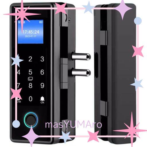 LEADWAYTEKスマートガラスデジタルロック インテリジェント生体認証電子ドアロック フレームレ玄関引き戸スマート指紋キーレス後付け 鍵なしSMARTLOCKかぎオ TUYA APP BLUETOOTH適用,ブラック(テ…