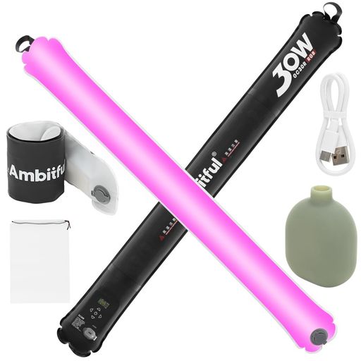 AMBITFUL GC30R 30W RGB インフレータブル チューブ ライト マグネット デザイン、90CM ポータブル TPU ハンドヘルド LED ビデオ ライト、2000K-10000K 調光可能、16 種類の FX エフェクト付き、CRI